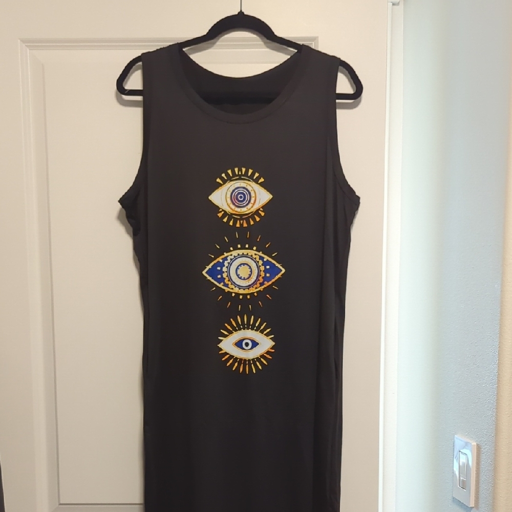Black Sleeveless Maxi Dress with Eye Design